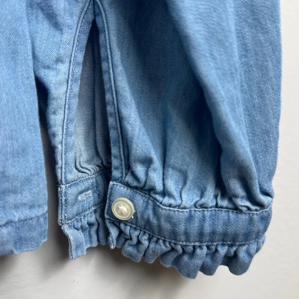 Loft‎ Ruffle Trim Denim Shirt Top Button Down Blouse XS Women's - Picture 4 of 6